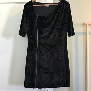 Womens Black Crushed Velvet Zip Bodycon Dress Sz L